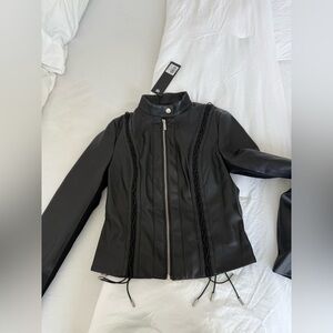 I.AM.GIA Black Leather Jacket with Lace Detailing
